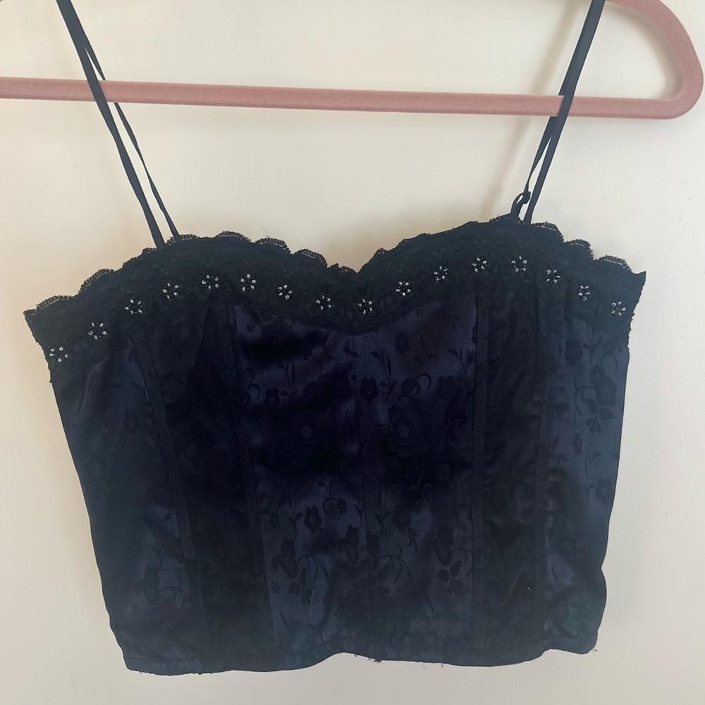 vintage y2k Charlotte Russe zipper corset w embroidered flowers and beads